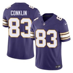 #83 Tyler Conklin Stitched Purple Men Throwback Vikings Jersey 286450-629