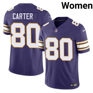 #80 The Purple and Gold Women's Player Cris Carter Throwback Purple Jersey 521140-560