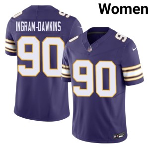 #90 Women Football Purple Tyrion Ingram-Dawkins Minnesota Throwback Jerseys 448737-781
