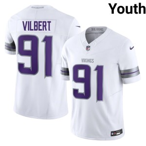 #91 Alternate Youth Vikings Nation White Smith Vilbert Game Jerseys 617053-964
