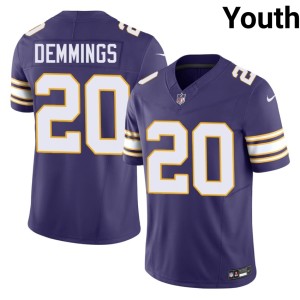#20 Charles Demmings Purple Youth Game Throwback Vikings Jerseys 231379-768